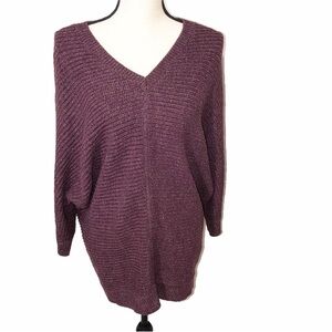 Ellen Tracy Womens Size Medium Sweater Tunic Wine Dolman Sleeves 3/4 V Neck